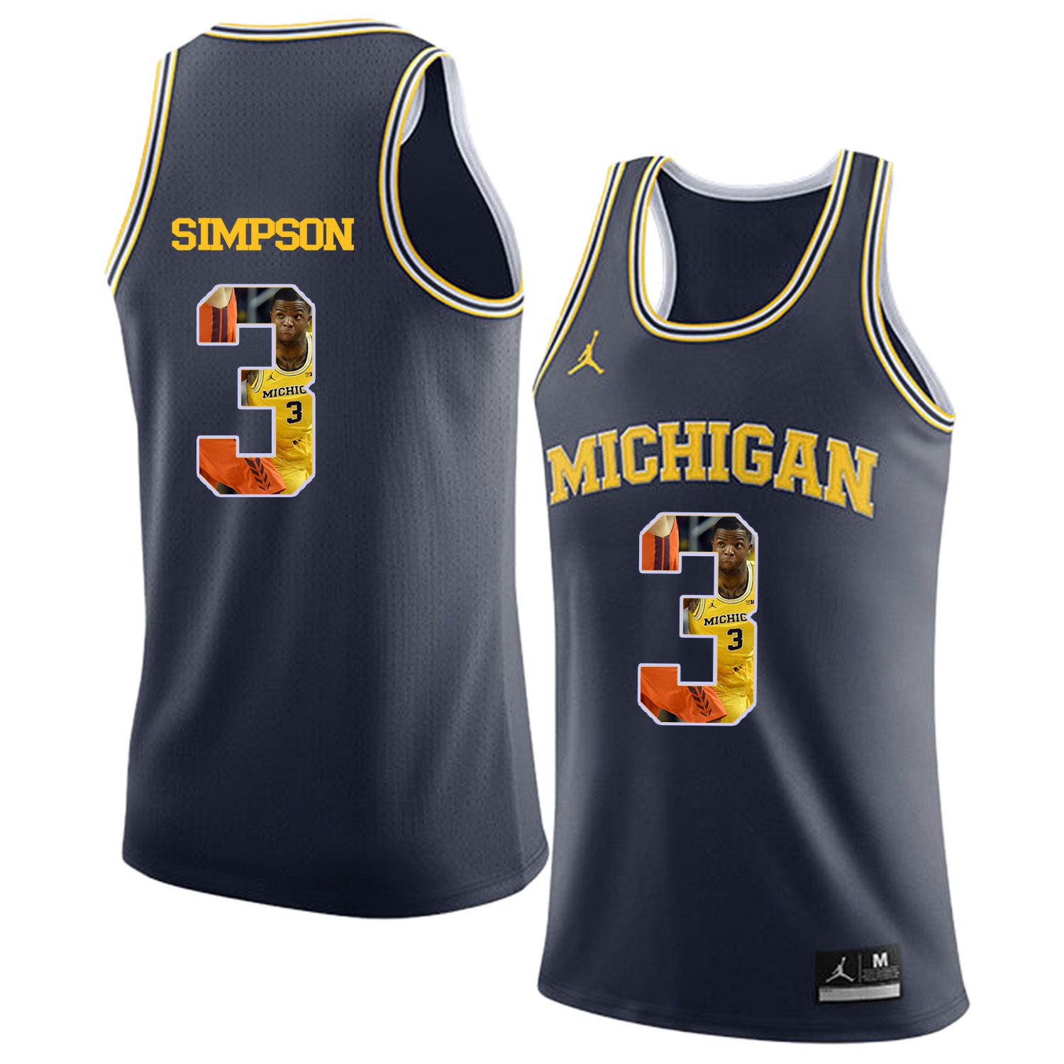 Men Jordan University of Michigan Basketball Navy 3 Simpson Fashion Edition Customized NCAA Jerseys